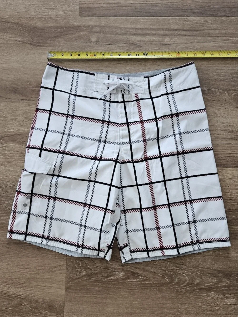Mossimo Supply Co. White Black and Red Plaid Board Shorts Size 36